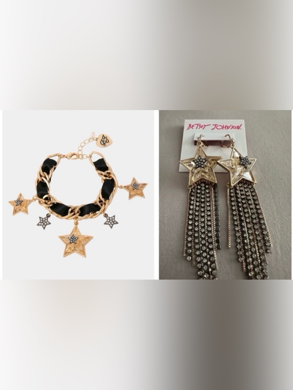 BETSEY JOHNSON SET Celestial Star & Crystals Dangle Earrings & Bracelet NEW NWT